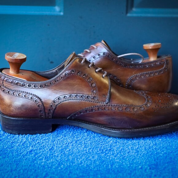 SALE - Magnanni 10.5-M Brown Burnished Wingtip Mens Dress Shoes - Picture 9 of 14